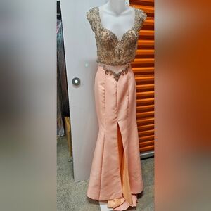 Tarik Ediz Elegant Coral 2 Piece Prom Gown, Size 6